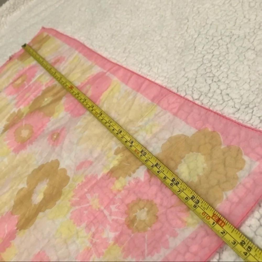 Vintage sheer square pink & yellow floral scarf 24.5”